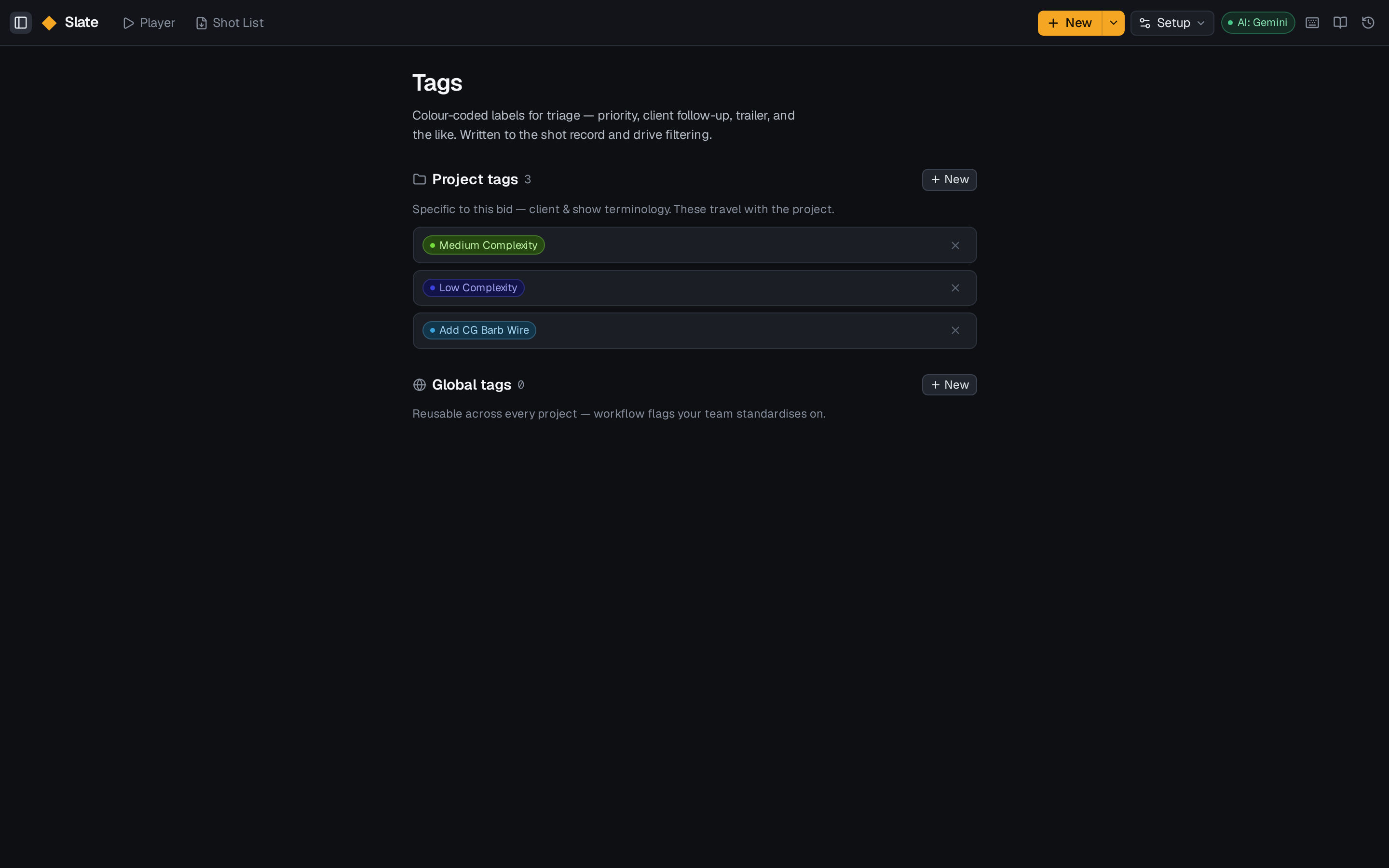 Tag library — Setup → Tags